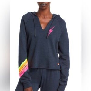 Aviator Nation Bolt Chevron Hoodie Navy Neon Stripe Size Large